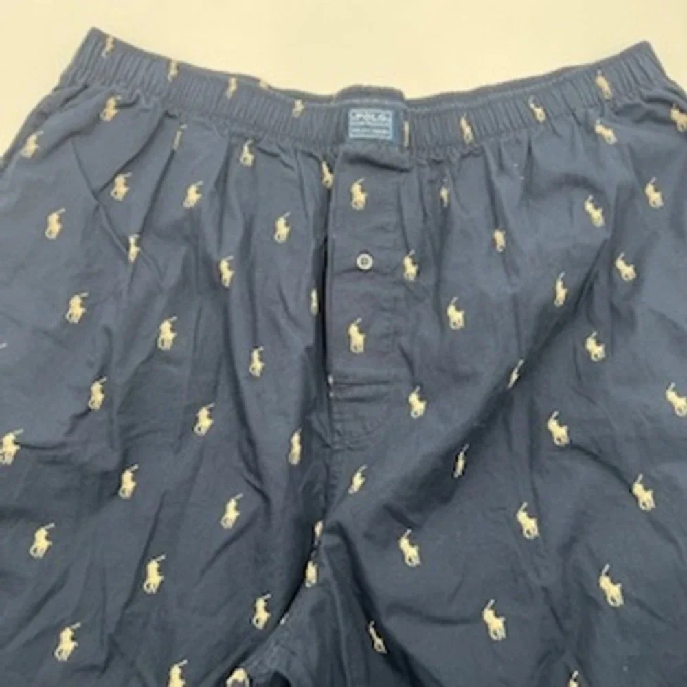 Polo Ralph Lauren Mens Pajama Pants XL Navy Blue Tan Pony‎ Logo Cotton Lounge